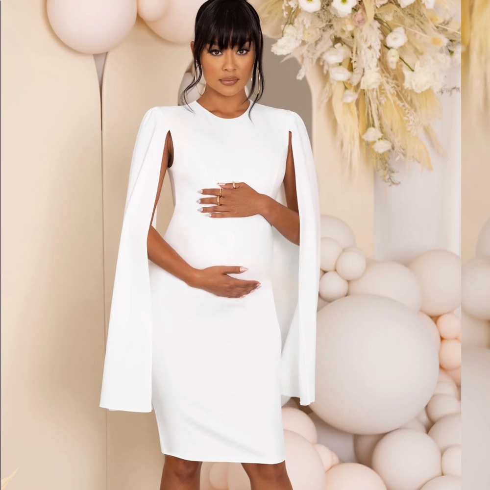 White Maternity Midi Cape Dress